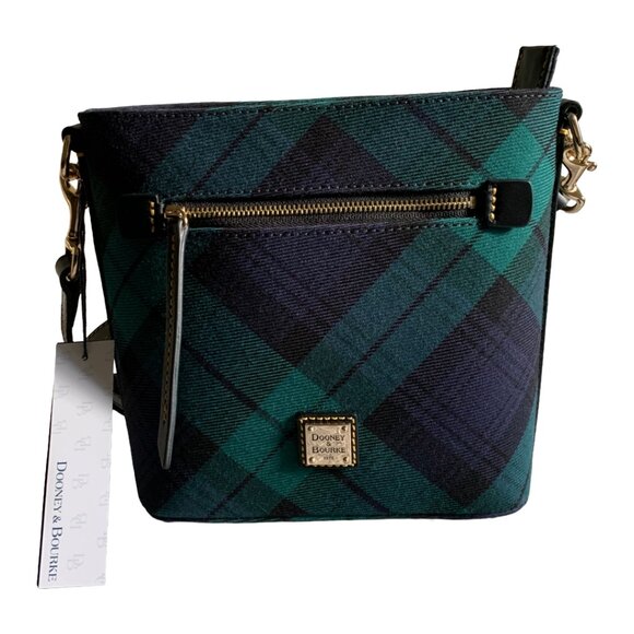 NWT DOONEY AND BOURKE Navy & Green Tartan Plaid Small Zip Crossbody Bag - Picture 5 of 9
